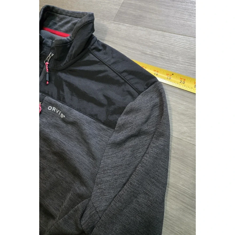 Mens ORVIS Gray Black Bonded Mesh Full Zip Fleece Casual Jacket Size Medium